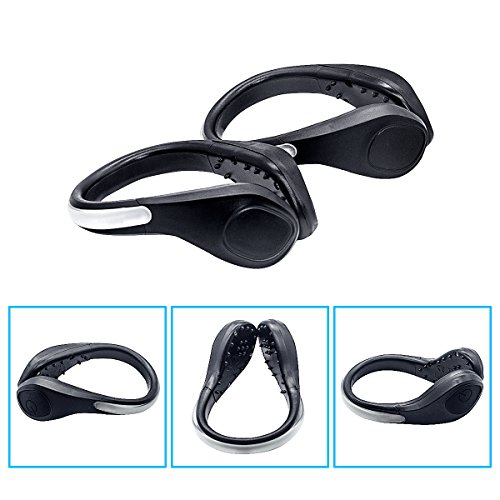 TEQIN Black Shell Colorful LED Flash Shoe Safety Clip Lights for Runners & Night Running Gear - Reflective Running Gear for Running, Jogging, Walking, Spinning or Biking + Velvet Bag - (Set of 2) Sports & Outdoors, Outdoor Recreation, Accessories, Reflective Gear
