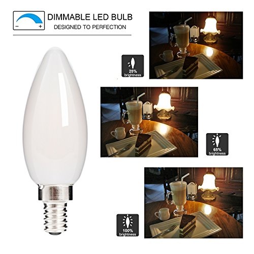HOLA LED Candelabra Bulb, 40W Equivalent LED Chandelier Bulb, Dimmable LED Lamp Bulb E12 Base, Warm White 2700K LED Filament Bulb, Frosted Glass, 4.5W 300 Lumens 360 Beam Angle, UL Listed, 6 Pack