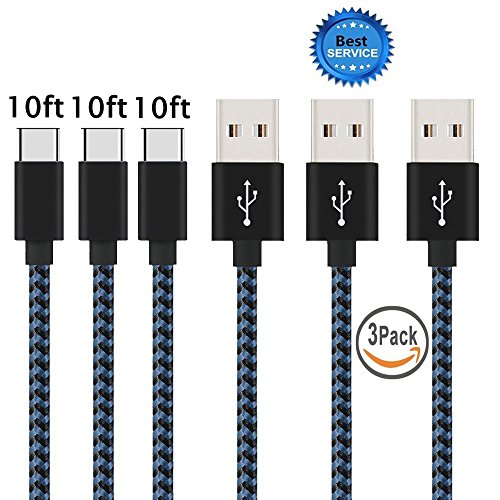 USB Type C Cable, Daker 3pack 10ft 10ft 10ft Braided Nylon USB-C to USB 3.0 Durability High Speed Powerline for Samsung Galaxy Note 8, S8, S8 Plus, Macbook, LG G6 V20 G5, Google Pixel, Nexus 6P 5X