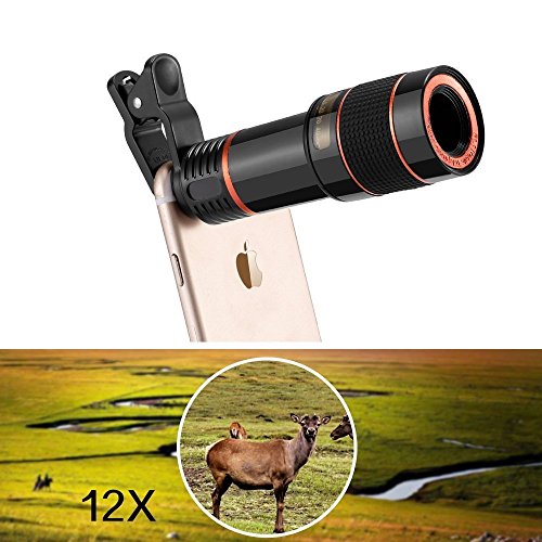 Godefa Cell Phone Camera Lens, 12X Zoom Telephoto Universal Clip On Lens Kit for iPhone 7/6S/6 Plus/5/4,Samsung, Android and Other Phones - Thumbnail 3