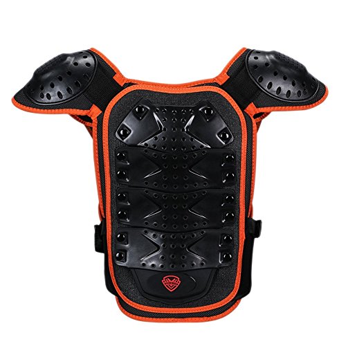 Kids Chest Protector Spine Armor Vest with Fluorescent Pads in Front, Children Dirt Bike Body Guard for Skating Skiing Riking, L