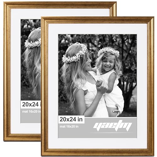 Photo 1 of **FOR PARTS OR REPAIR**Yaetm 20x24 Gold Picture Frame Matted to 16x20 Set of 2, 1.4” Wide Molding & Rustic Gold Frames for Wall Gallery, Home and Office, Wall Mounting, 2 Pack