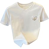 Verdusa Rhinestone Tops for Women Graphic Tees Crew Neck Short Sleeve Casual Loose T Shirts