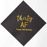 Crisky 30th Birthday Napkins Black Gold Thirty AF 30th Birthday Cocktail Napkins Beverage Napkins 30th Birthday Party Candy Table Decoration, 50 Count, 3-Ply
