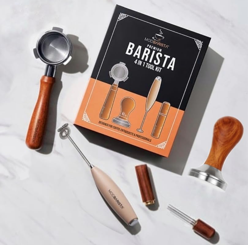 Photo 1 of 54mm Bottomless Portafilter-Tamper-Milk Frother-WDT Tool-Breville-Rosewood -Barista Coffee Espresso machine Accessories-Premium-Gift for Coffee Lovers MODBARISTA Premium Barista 4-IN-1 kit