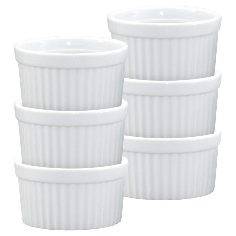 HIC Ramekins, Fine White Porcelain Souffle, 3-Inch, 4-Ounce Capacity, Set of 6