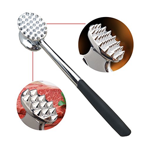 FUNRUI Heavy Duty Meat Hammer Tenderizer Metal Stainless Steel Steak Meat Pounder Mallet Double-Sided Restaurant Home Kitchen Tool, 25.8 cm