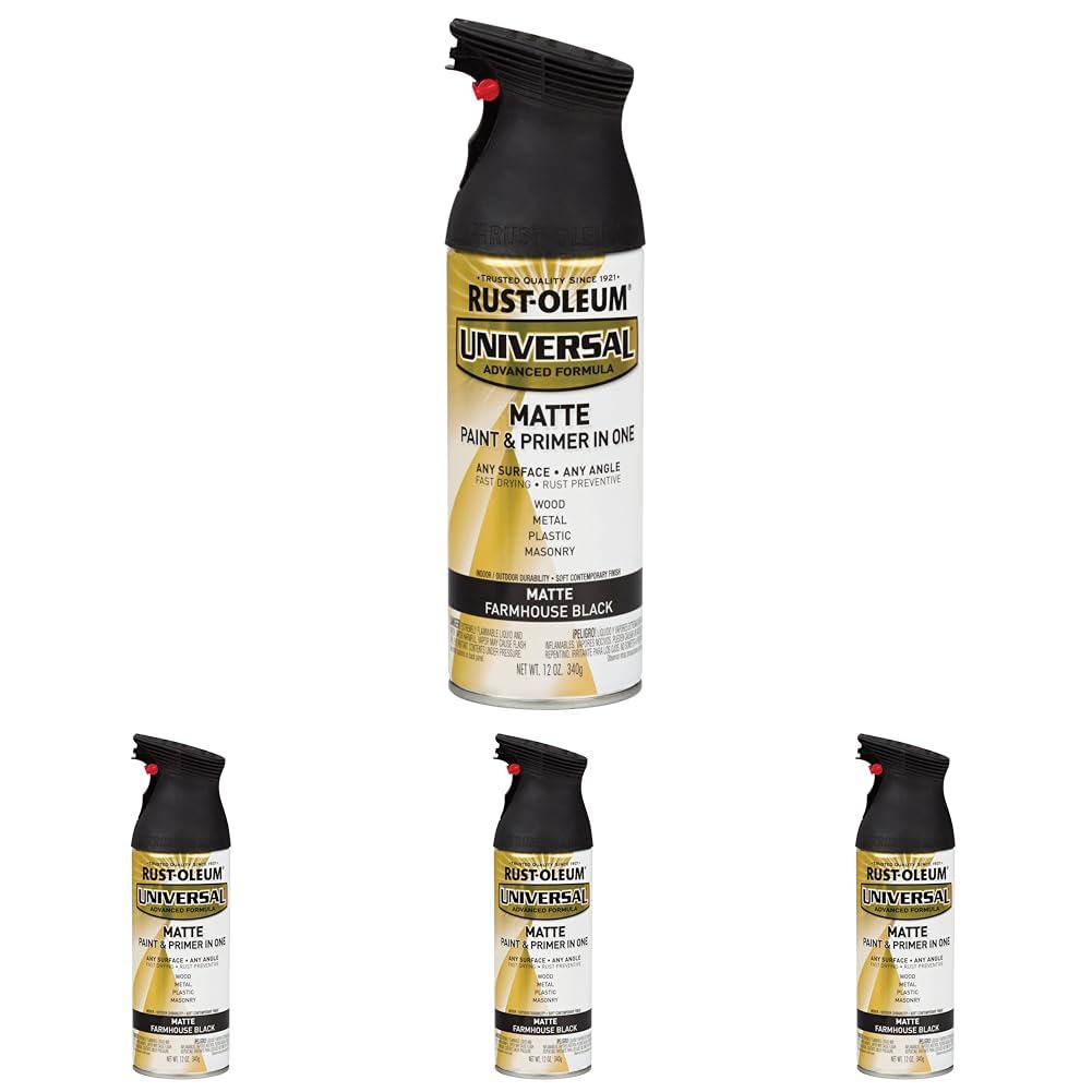 Rust-Oleum 330505 Universal All Surface Spray Paint, 12 oz, Matte Farmhouse Black (Pack of 4) Image