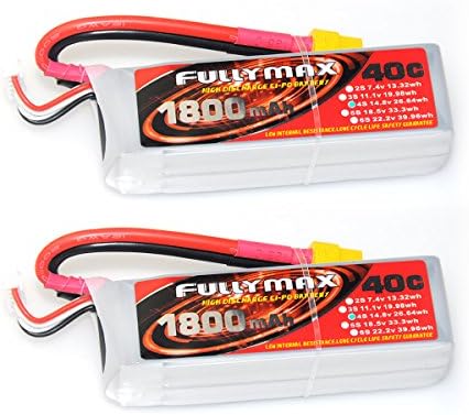 Crazepony 2pcs Fullymax 1800mAh Lipo Battery Pack 4S 14.8V 40C for RC FPV Drone Car Boat etc