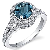 London Blue Topaz Halo Ring Sterling Silver Rhodium Nickel Finish 1.50 Carats Sizes 5 to 9