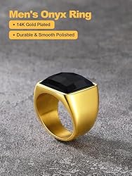 U7 Mens Black Onyx Rings 18K Gold Plated Stainless
