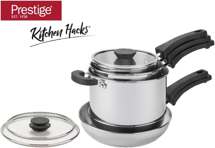 Prestige Kitchen Hacks 5 Piece Stainless Steel Cookware Set, Saucepan