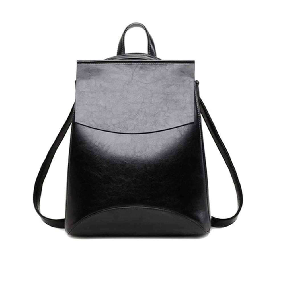 Card Boy Vintage Soft Leather Backpack Shoulder Bag Campus BookBag for Women Black School Bag- Black