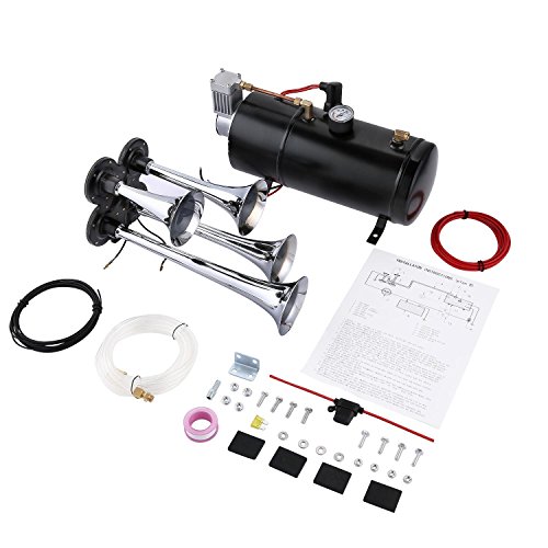 4 Trumpet Train Air Horn Kit for Trucks Car Train SUV with 120 PSI 12V Air Compressor, Fits Almost Any Vehicle