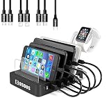 105W Charging Station for iPad Pro,USB-C Laptop,MacBook, iPhone, Kindle, Samsung,Multiple Devices, COSOOS 6-Port USB Charger Station with Power Delivery PD & QC 3.0, 7 USB Cable(4 Type),iWatch Stand