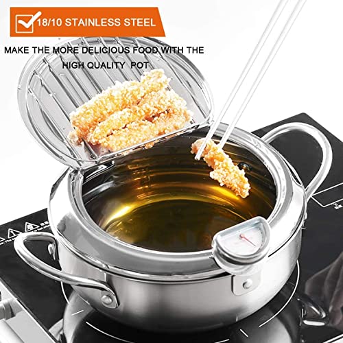 Deep Fryer Pot, 304 Stainless Steel Tempura Fryer with Temperature