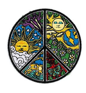 Dan Morris Novelty Iron On Patch - Ornate Peace Sign w/ Sun & Moon