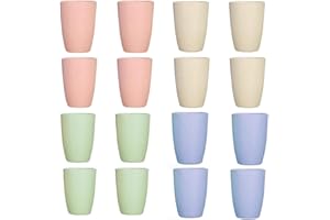 16 Pack Wheat Straw Reusable Cup Unbreakable Drinking Cup Set, 13oz Wheat Straw Tumbler Bathroom Stackable Toothbrush Cups Te