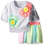 Kensie Girls' 2 Piece French Terry Cropped Top and Skirt with Rainbow Tulle Set