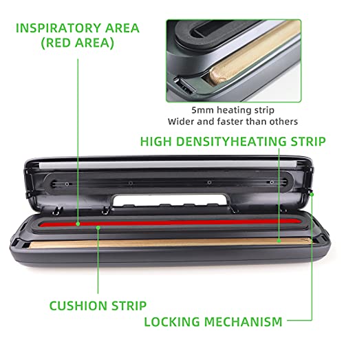 Vacuum Sealer Machine, Automatic Food Saver Machine Air Sealing System with Hose &15 Bags, Dry & Moist Food Modes