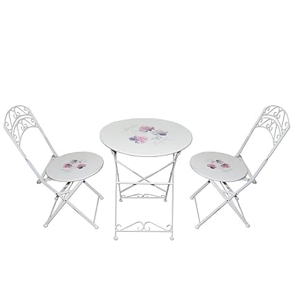 Magna Homewares Bistro Rose Print Metal Folding Outdoor, Indoor Table & Chairs Set