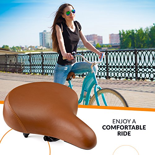Beach Cruiser Bike Seat - Extra Wide Bicycle Saddle [Stylish and Soft] Replacement Bike Saddle for Women and Men (Vintage Brown) - Thumbnail 7