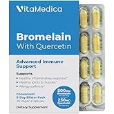 VitaMedica Bromelain & Quercetin Supplement - 500mg Bromelain 250mg Quercetin - 2400 GDU for Immunity, Joint Support, Inflammation and Muscle Recovery - 20 Vegan Capsules - 5 Day Supply
