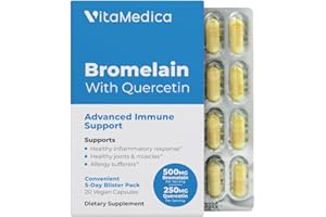 VitaMedica Bromelain & Quercetin Supplement - 500mg Bromelain 250mg Quercetin - 2400 GDU for Immunity, Joint Support, Inflammation and Muscle Recovery - 20 Vegan Capsules - 5 Day Supply