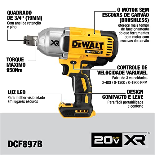 DEWALT 20V MAX* XR Cordless Impact Wrench with Hog Ring Pin Anvil, 3/4