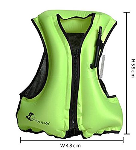 Kingswell Kids Inflatable Life Jacket Teens Swim Vest For Youth Weight Over 80-220lbs Portable Snorkel Vest Buoyancy Safety Aid Vest For Snorkeling, Diving, Swimming-Green - Thumbnail 5