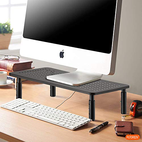 Monitor Stand Riser - Laptop Stand - 3 Height Levels Adjustable Stand with Non-Skid Rubber, Sturdy, Stable Black Metal Construction for Computer, iMac, PC, Printer