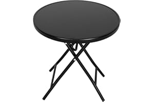 Abba Patio Bistro Table,18" Round Folding Side Table with Tempered Glass Tabletop,Small End Table for Outdoor Indoor Yard Garden Balcony Coffee, Black