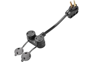Veepeak 50 Amp to 30 Amp RV Y Adapter Power Cord Splitter, 14-50P Male Plug to 2X TT-30R Female Receptacles, Heavy Duty 18’’ 10 AWG STW Power Cord with Outlet Covers, ETL Listed