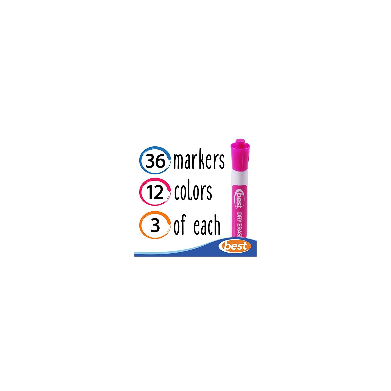 Best Dry Erase Markers (BULK SET OF 36!) in Assorted Colors Usable on