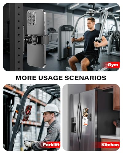 APPS2Car Soporte Magnético para Celular de Gimnasio, Ajustable 360°, Compatible con Smartphones de 4.7 a 6.5 Pulgadas, Base y Articulación de Aleación, Accesorios Gym - Negro