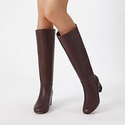 Athlefit Brown Knee High Boots for Women Chunky Low