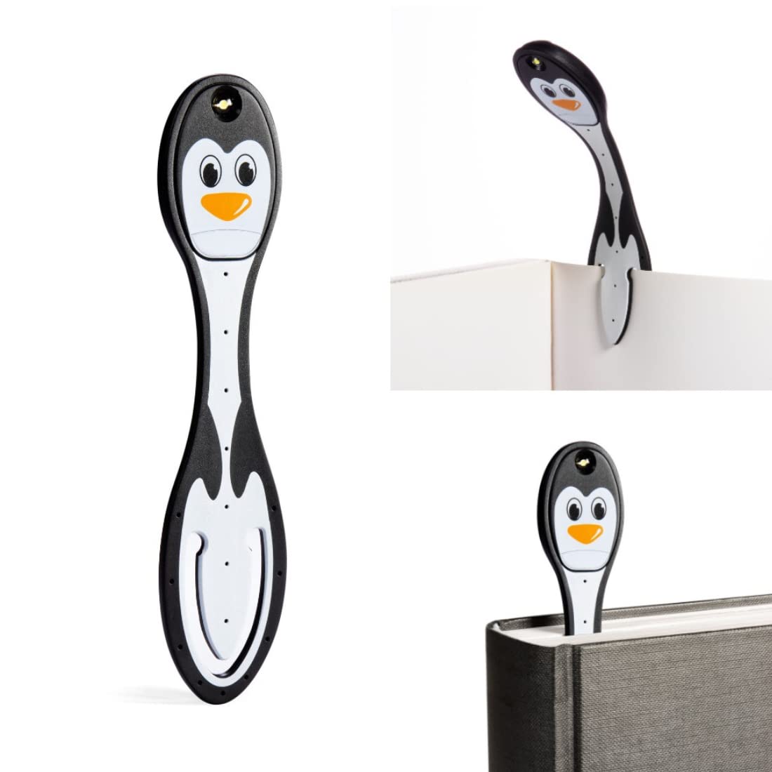 Gifts for Readers & Writers Book Light, Clip On Reading Light for Bed, 2in1 Flexilight & Bookmark, Small & Lightweight with a Soft Glow, 2 Batteries Included, Penguin