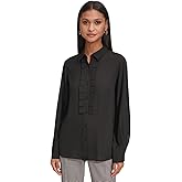 KARL LAGERFELD Paris Women's Collared Ruffle-Front Button Up Blouse
