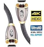 IBRA HDMI Cable 10 ft, High Speed HDMI 2.0 (4K 60Hz,4:4:4 Chroma), 18Gbps, 28AWG Braided HDMI to HDMI Cord, Gold Plated, Ethernet, Audio Return Channel for Fire TV/HDTV/Xbox/PS4/PS3