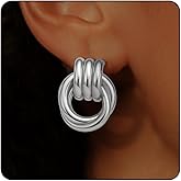 Gold Knot Earrings for Women Chunky Drop Dangle Earring Silver Geometric Statement Plated Dainty Studs Fashion Trendy Jewelry Hypoallergenic Lightweight