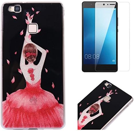 For Huawei P9 Lite Case with Screen Protector,OYIME Glitter Slim Fit Clear Silicone Soft TPU Anti-Scratch Drop Proof Resistant Rubber Protective Back Cover (Dancing Girl)