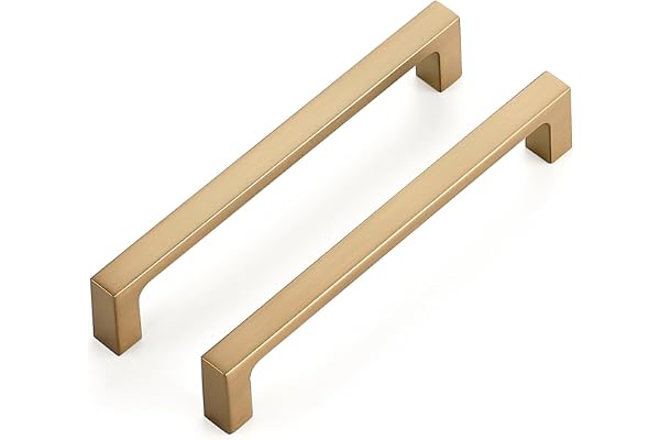 Ravinte Champagne Bronze Kitchen Solid Cabinet Handles,5 Inch,10 Pack | Square Drawer Pulls, Comfortable Grip, Solid Zinc All