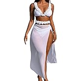 Kaei&Shi Floral Swimsuit with Matching Skirt,Sexy High Cut Triange Bikini Cover Up Set,3 Piece Swimsuits for Women