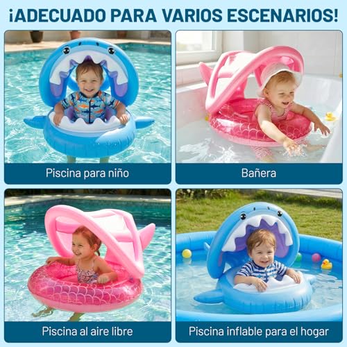 Yanlin Flotador de Piscina para Niño, con toldo Desmontable, UPF50+, Soporte de Seguridad Inferior, Bomba de Aire, omba de Aire, Juguetes de Piscina