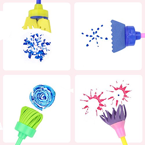 Kids Early Learning Sponge Painting Brushes Kit, 42 Pieces Sponge Drawing Shapes Painting Craft Sponge for Toddlers Assorted Pattern, including Waterproof Children Painting Aprons - Thumbnail 3