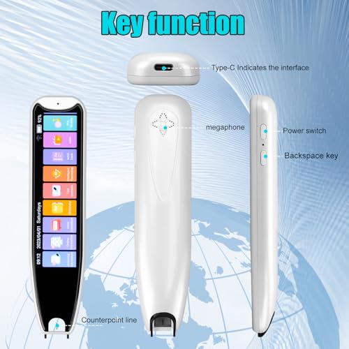 Scan Reader Pen for Dyslexia, 142 Language Smart Translation Pen Translator for Elderly, Kids, Students, Supports Voice, Scan, Text to Speech (White)