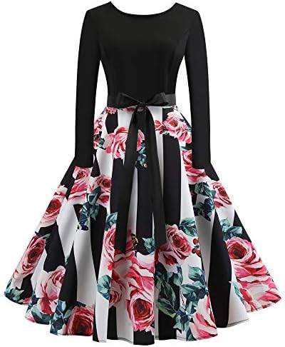 Clearance Sale! Wintialy Women Vintage Long Sleeve O Neck Evening Printing Party Prom Swing Dress