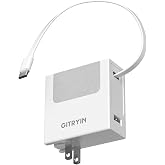 Gitryin 40W GaN Retractable USB Wall Charger, 33.5in Type-C Cable, 1 USB A | Phone Charger with Foldable Plug, Fast Charging