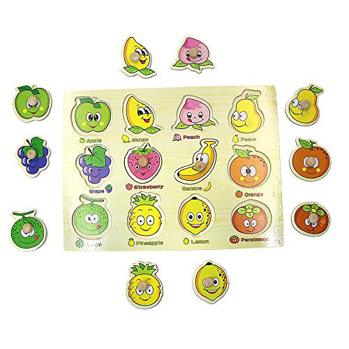 Kids Toddler Puzzles Wooden Peg Puzzles - 3 Piece Puzzle Set - Alphabet, Numbers and Shapes Toy - Perfect pegged Puzzles for Kid Learning Letters, Number, Shape Board Puzzles for Toddler Ages 3+