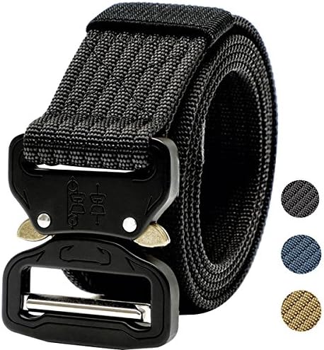 Tactical Belt, 1.5 Inch Men's Web Army Military Quick Release Buckle Heavy Duty Belt Black (Gift Package)